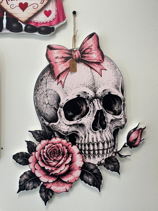 Cute Pink Bow Flower Skull Prop