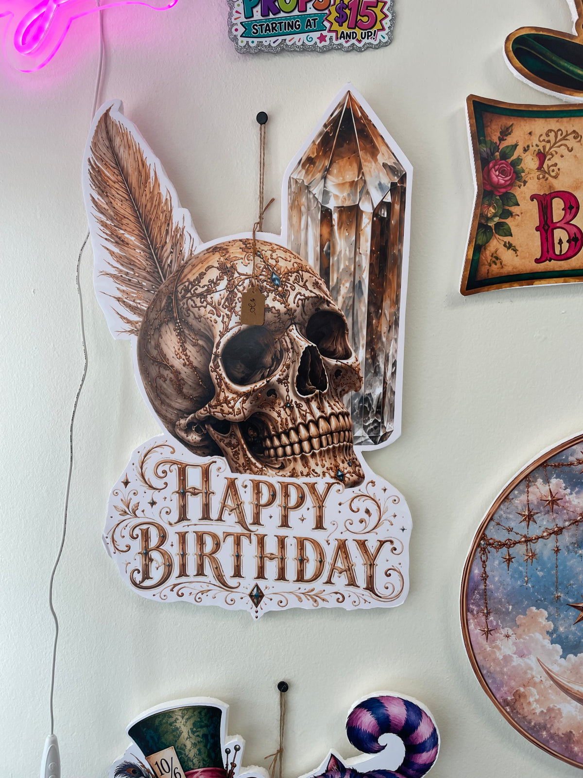 Boho Skull Crystal Feather Birthday Prop