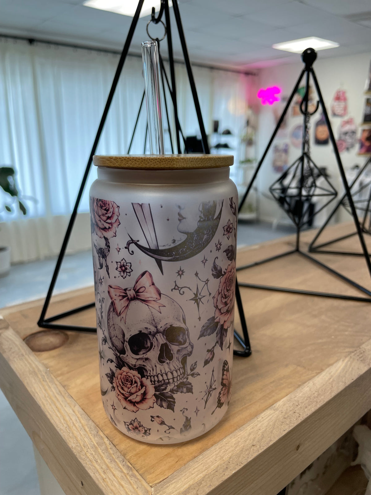 Skull Dagger Rose Glass Tumbler